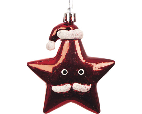 Weihnachtsbaumschmuck Stern mit Weihnachtsmannmütze und Gesicht