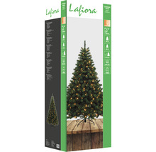 Verpackung eines künstlichen Weihnachtsbaums von Lafiora mit Lichtern und Produktdetails