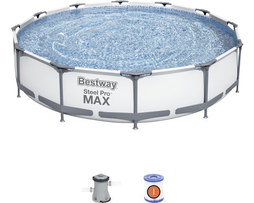 Aufstellpool Framepool-Set Bestway Steel Pro MAX™ rund Ø 366x76 cm inkl. Kartuschenfilteranlage hellgrau