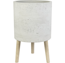 Zylinderförmiger Blumentopf aus Beton mit Holzbeinen