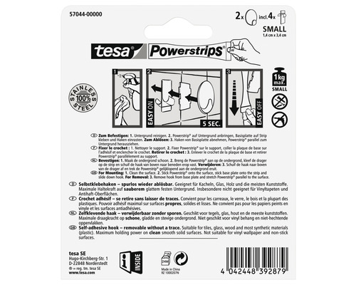 Tesa Powerstrips Klebehaken kleine Ausführung inklusive vier Streifen