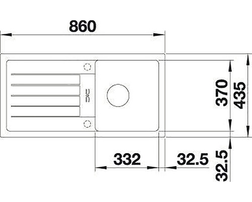 Technische Zeichnung einer Spüle mit Maßangaben