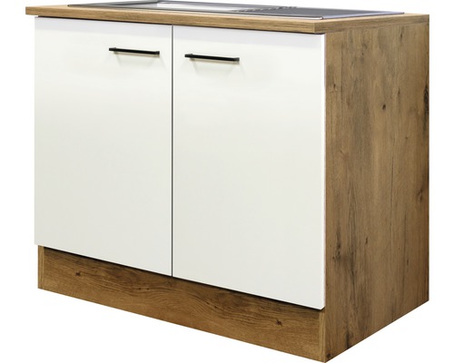 Flex Well Spülenschrank inkl Spüle Vintea BxTxH 100x60x85 cm Frontfarbe magnolienweiss matt