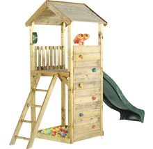 Spielturm aus Holz mit Rutsche, Kletterwand und Leiter