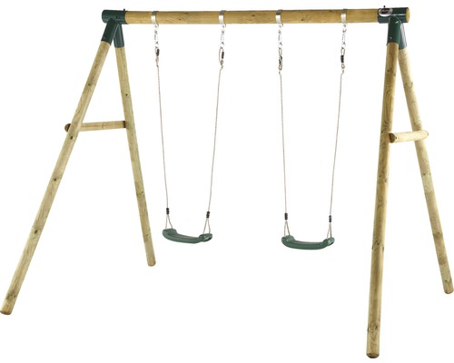 Doppelschaukel mit Holzrahmen und zwei Schaukelsitzen