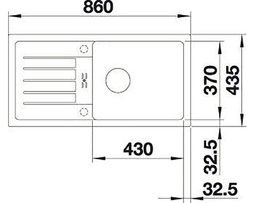Technische Zeichnung einer Küchenspüle mit Maßangaben