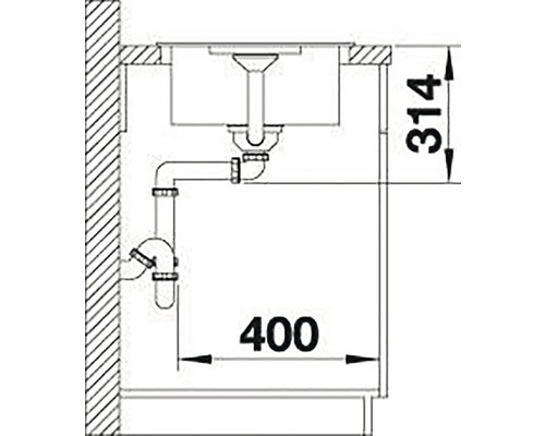 Technische Zeichnung einer Spüle mit Maßangaben