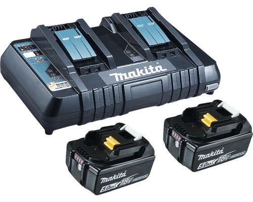 Starter Set Makita DC18RD Power Source Kit Li 18V, 2x 5,0 Ah Akkus + Ladegerät Makita Doppelladegerät mit zwei 18 Volt Akkus