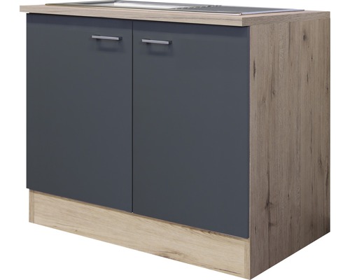 Flex Well Spülenschrank inkl Spüle Tiago BxTxH 100 x 60 x 85 cm basaltgrau matt zerlegt 00011694