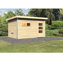 Holzgartenhaus mit Flachdach, Fenster und Tür