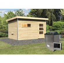 Außensauna aus Holz mit Saunaofen