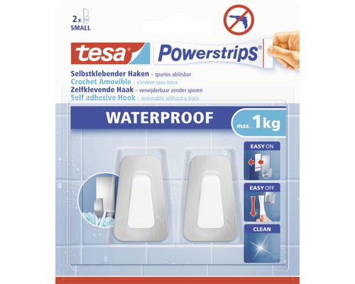tesa Powerstrips® Waterproof Haken Small edelstahl/weiß