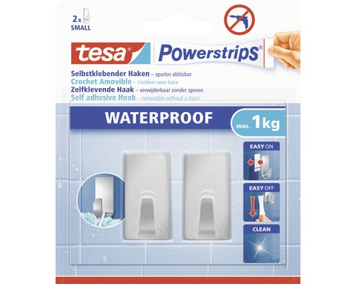 tesa Powerstrips® Waterproof Haken Small eckig edelstahl