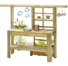 Spielküche aus Holz mit Ablageflächen und Zubehör