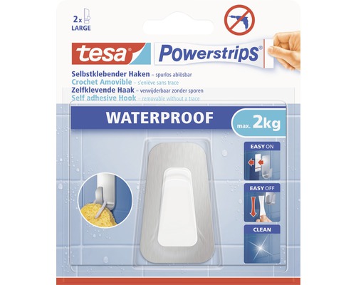 Handtuchhaken Tesa Powerstrips® Waterproof edelstahl/weiß matt 59784-00000-00 Tesa Powerstrips Haken, selbstklebend, wasserfest, maximale Last zwei Kilogramm, zwei Stück Packung