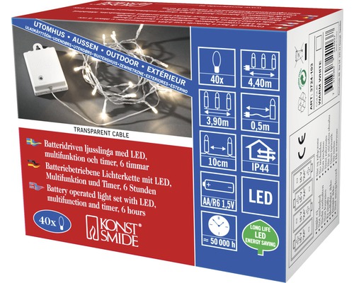 LED Lichterkette Konstsmide 1,9 m 40 LEDs Lichtfarbe warmweiß batteriebetrieben inkl. 6 Stunden Timer Konst Smide Lichterkette mit LED, Batteriebetrieb, Multifunktion und Timer, 6 Stunden