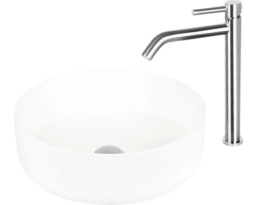 Aufgesetztwaschbecken aus Keramik mit Armatur