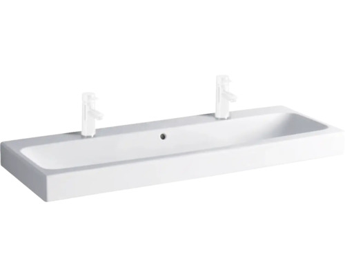 GEBERIT Doppelwaschtisch iCon 120 cm weiß mit KeraTect® Spezialglasur 124020600 Weißes Waschbecken mit zwei Armaturen