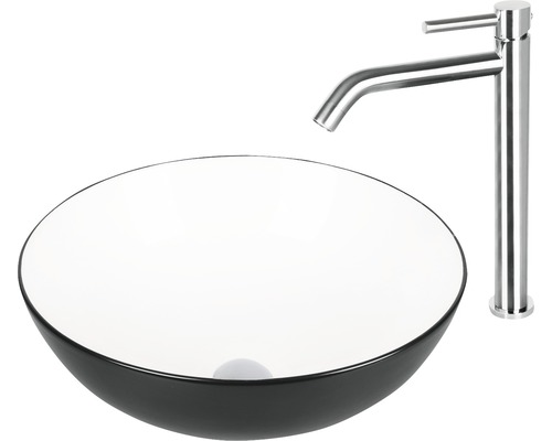 Waschtisch mit Aufsatzwaschbecken und Armatur