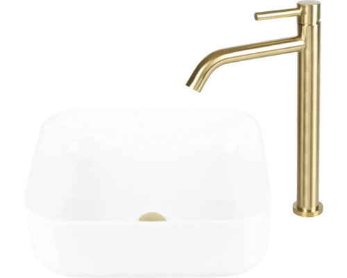 Aufbauwaschbecken aus Keramik mit Armatur