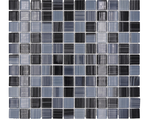 Glasmosaik Strich schwarz/weiß 30,2x32,7 cm 4mm stark Mosaikfliese aus Glas mit quadratischen, grauen Steinen