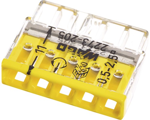Wago 2273-205 COMPACT Verbindungsdosenklemme 2,5 mm² 5-Leiter gelb Steckklemme 100 Stück