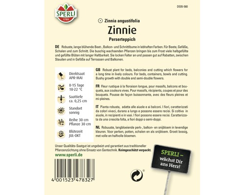 Zinnia angustifolia Sämerei Packung