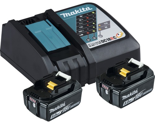 Starter Set Makita DC18RC Power Source Kit Li 18V, 2x 5,0 Ah Akkus + Ladegerät Makita Akku-Ladegerät mit zwei 18 Volt Akkus