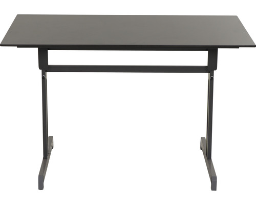 Schreibtisch mit Metallgestell und rechteckiger Tischplatte