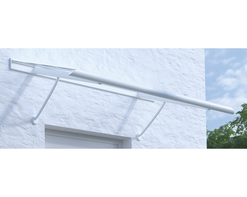 ARON Vordach Pultform Paris VSG 150x95 cm weiß inkl. Konsole G und Regenrinne rechts geschlossen