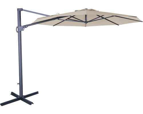 Ampelschirm SOLUNA Beaujeu Ø 300 cm ecru mit UV-Schutz 80, wasserabweisende Polyesterbespannung, leichte Aufspannung per Kurbel, Dreh und Neigfunktion, 24,1 kg Freiarm-Sonnenschirm mit Ständerkreuz für den Garten