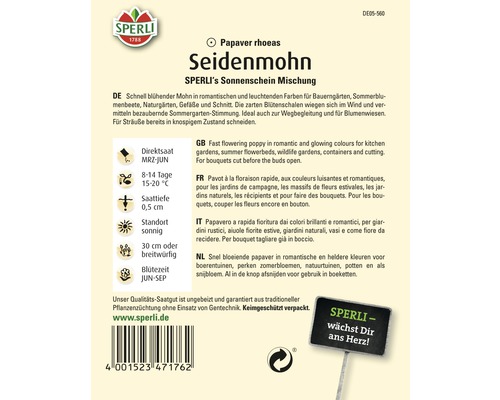 Samenpackung Seidenmohn der Marke Sperli