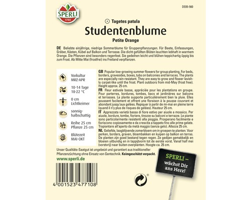 Samenpackung Studentenblume Petite Orange der Marke Sperli