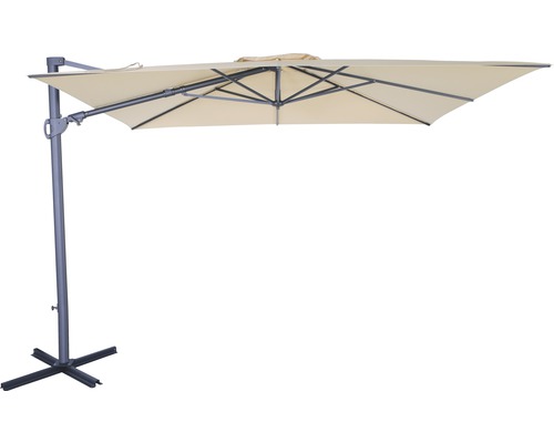 Ampelschirm SOLUNA Orléans 300 x 300 cm ecru mit UV-Schutz 80, wasserabweisende Polyesterbespannung, leichte Aufspannung per Kurbel, Dreh- Neig- und Schwenkfunktion Freiarm Sonnenschirm mit Ständer
