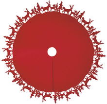 Roter Weihnachtsbaumständer mit Hirsch- und Tannenbaumdesign