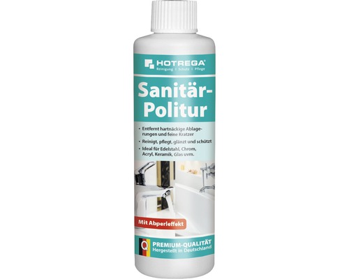 Sanitär- Politur Hotrega 250 ml Hotrega Sanitär-Politur zur Reinigung, zum Schutz und zur Pflege von Oberflächen