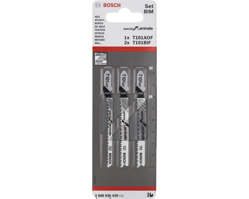 Bosch Stichsägeblatt Set BIM zum Sägen von Laminat, bestehend aus drei Sägeblättern