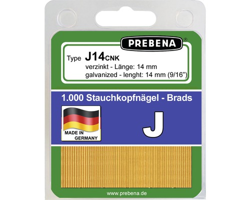Stauchkopfnägel Prebena Type J14CNKHA-B 1.000 St. Packung mit 1000 Prebena Stauchkopfnägel, Typ J14CNK, verzinkt, Länge 14 mm