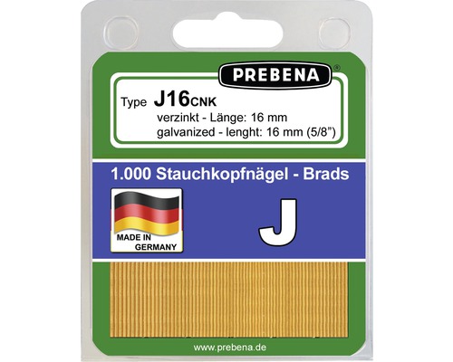Stauchkopfnägel Prebena Type J16CNKHA-B 1.000 St. Prebena Stauchkopfnägel J16CNK, verzinkt, Länge 16 mm, 1000 Stück, Made in Germany