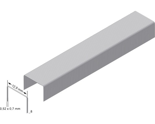 Verpackung Heftklammern Typ 8, Maße 12,9 x 0,52 x 0,7 Millimeter