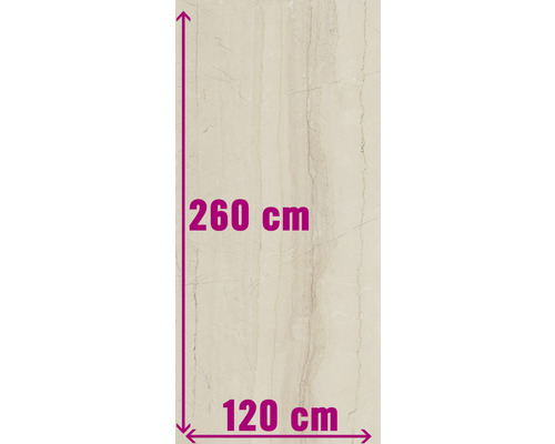 XXL Feinsteinzeug Wand- und Bodenfliese Living cream 120 x 260 x 0,7 cm poliert beige