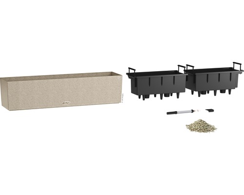 Blumenkasten mit Bewässerungssystem, Pflanzeinsätzen, Wasserstandsanzeiger und Blähton