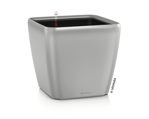 Pflanzkübel Lechuza Quadro LS 50 Komplettset H 47 cm silber Viereckiger Pflanzkübel mit Wasserstandsanzeige