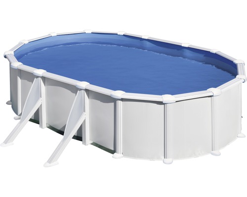 Aufstellpool Stahlwandpool-Set Gre oval 610x375x132 cm inkl. Leiter weiß Ovaler Swimmingpool mit Stahlwand und Wasser