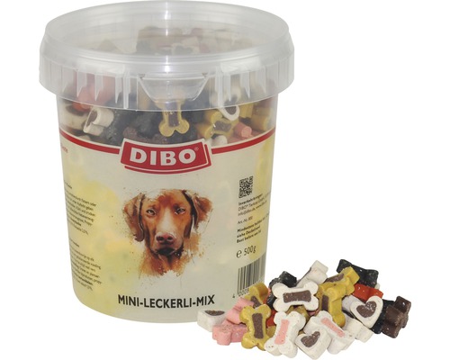 Hundesnack DIBO® Mini Leckerli Mix im wiederverschließbaren 500 g Eimer Dibo Mini-Leckerli-Mix für Hunde im transparenten Behälter