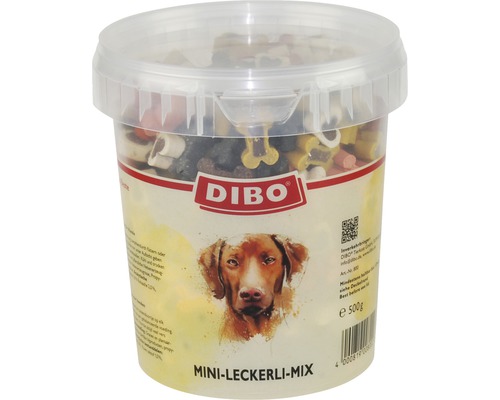 Dibo Mini-Leckerli-Mix für Hunde in durchsichtiger Dose, 500 Gramm