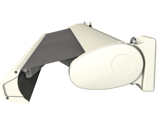 Kassettenmarkise Positano 5,5x3,5 Stoff Dunkelgrau (REC-194) Gestell RAL 9016 verkehrsweiß inkl. Motor mit Nothandkurbel und Fernbedienung