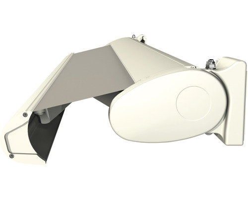 Kassettenmarkise Positano 4,8x3,0 Stoff Kieselgrau (REC-138) Gestell RAL 9016 verkehrsweiß inkl. Motor mit Nothandkurbel und Fernbedienung