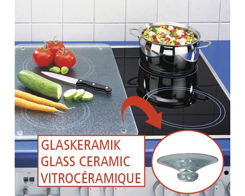 Glaskeramik Kochfeld mit Gemüse, Topf und Glasschüssel