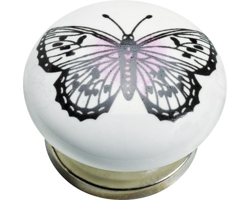 Möbelknopf Porzellan Stahl Schmetterling, 1 Stück
